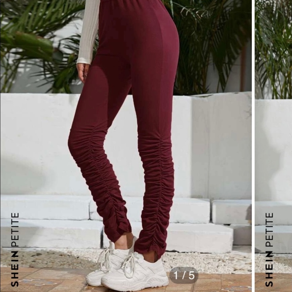 Ruched maroon pants